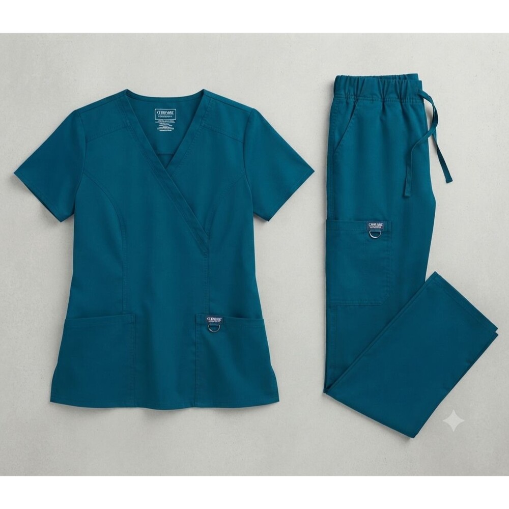 Cherokee Workwear Revolution Scrub Set XS Women’s Teal Blue Top Pants Medical
